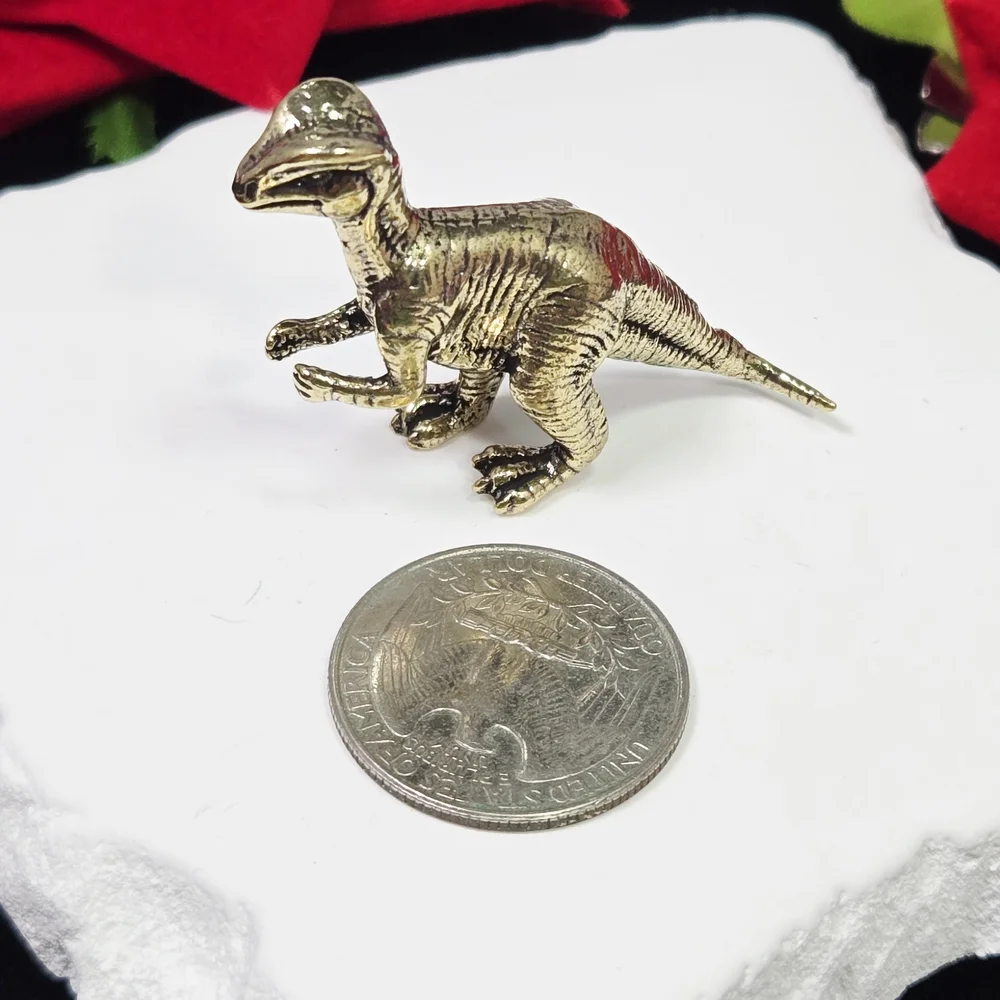 Mini Vintage Brass T-Rex Dinosaur Figurine Gold Collectible Dino Miniature Decor